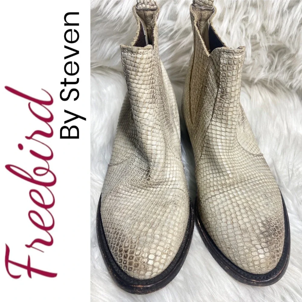 Freebird by Steven Lasso Leather‎ Snakeskin Chelsea Western Booties Women's 6